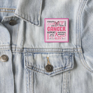 Bóton Quadrado 5.08cm Sensibilização do Cancer da Mama
