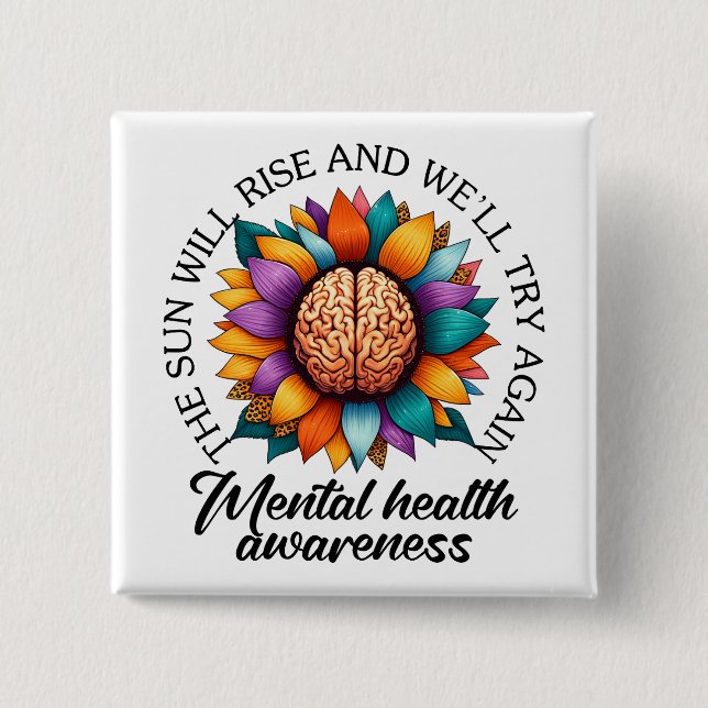 Bóton Quadrado 5.08cm Sensibilização/suporte para a saúde mental (Frente)