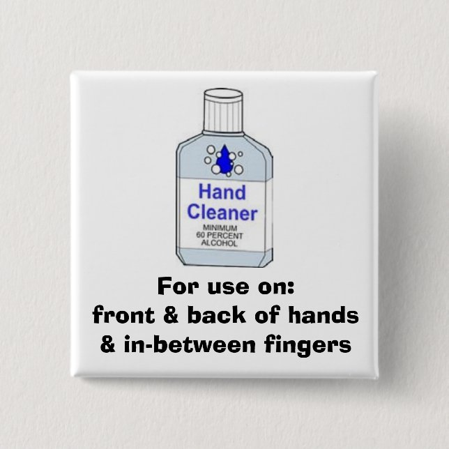 Bóton Quadrado 5.08cm Sentidos do Sanitizer da mão (Frente)