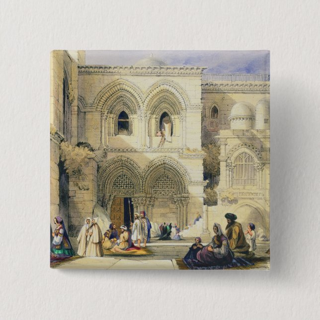 Bóton Quadrado 5.08cm Sepulchre santamente, em Jerusalem (litho da cor) (Frente)