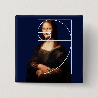 Bóton Quadrado 5.08cm Sequência Fibonacci Leonardo da Vinci Mona Lisa
