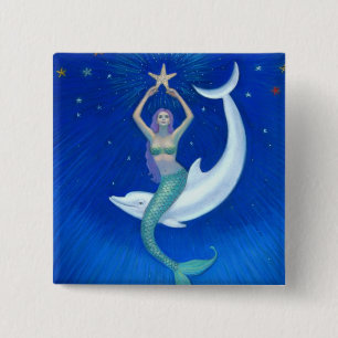 Bóton Quadrado 5.08cm Sereia da lua do golfinho