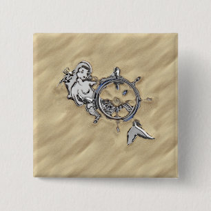 Bóton Quadrado 5.08cm Sereia de Prata no Decor de Areia