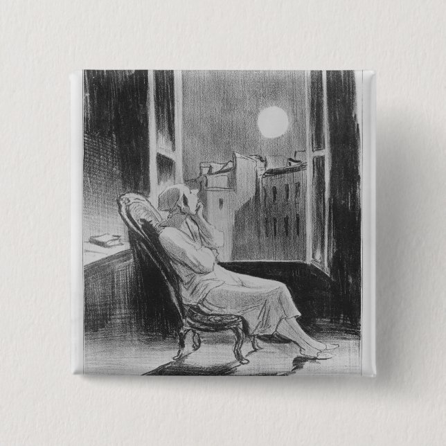 Bóton Quadrado 5.08cm Série de "Bas-Azuis Les", lua de O (Frente)