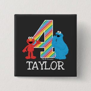 Bóton Quadrado 5.08cm Sesame Street Pals Chalkboard Rainbow 4º aniversár