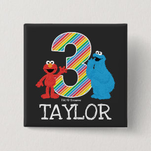 Bóton Quadrado 5.08cm Sesame Street Pals Chalkboard Rainbow aniversário