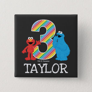 Bóton Quadrado 5.08cm Sesame Street Pals Chalkboard Rainbow aniversário 