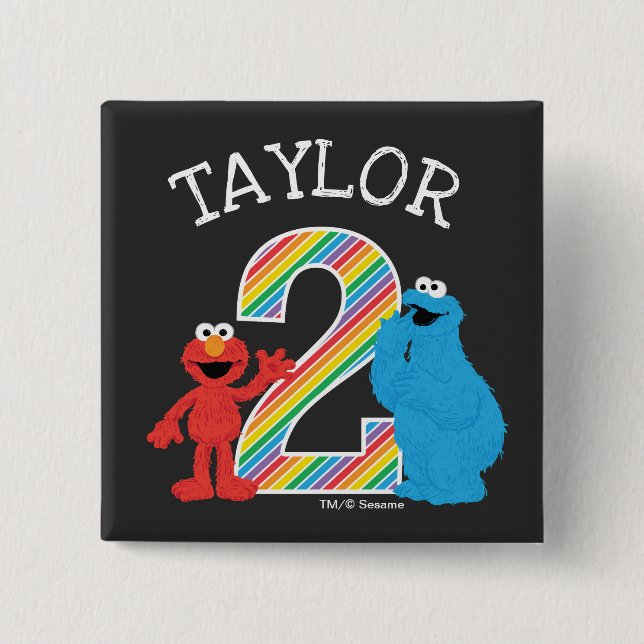 Bóton Quadrado 5.08cm Sesame Street Pals Chalkboard segundo aniversário  (Frente)