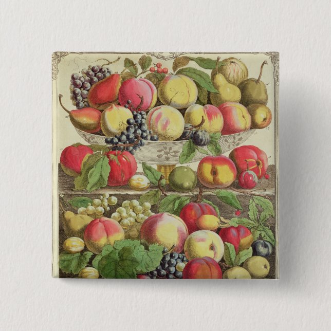 Bóton Quadrado 5.08cm Setembro, 'de doze meses das frutas (Frente)