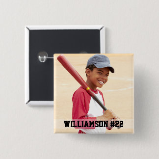 Bóton Quadrado 5.08cm Seu Foto Personalizado de Beisebol ou Seu Esporte