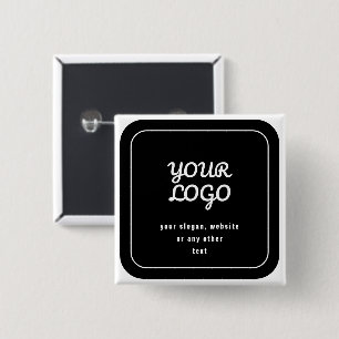 Bóton Quadrado 5.08cm Seu Logotipo & Slogan ou outro texto Preto & Bra