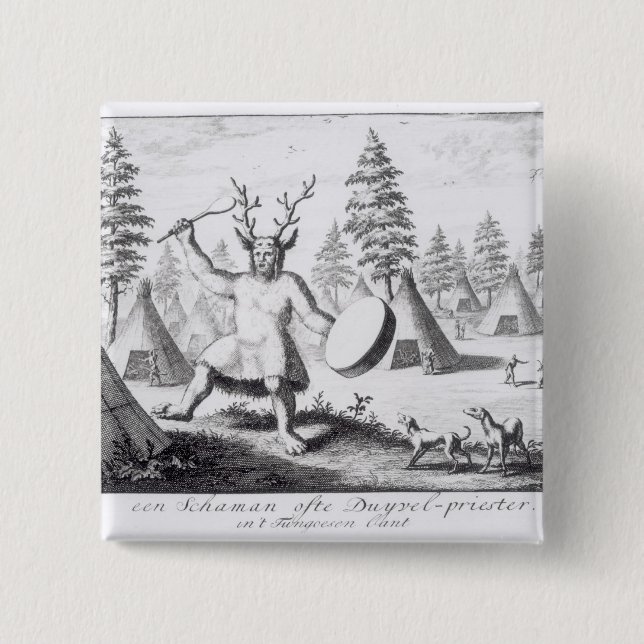 Bóton Quadrado 5.08cm Shaman do nativo americano (Frente)