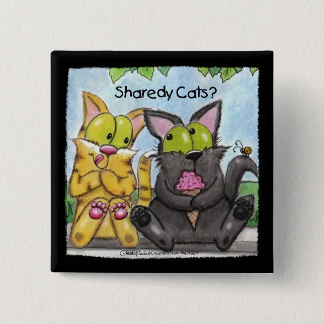 Bóton Quadrado 5.08cm Sharedy Cats - Bobo e Tig (Frente)