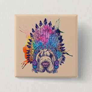 Bóton Quadrado 5.08cm Sharpei - Chefe Indígena Nativo Americano