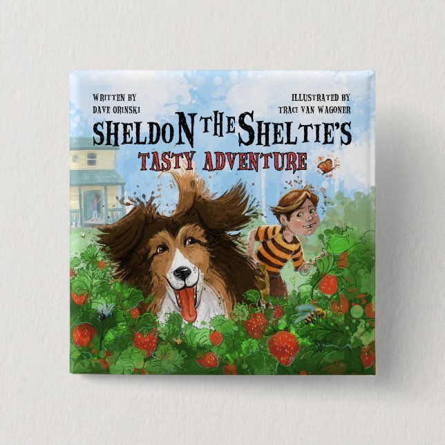 Bóton Quadrado 5.08cm Sheldon, a Sheltie (Frente)