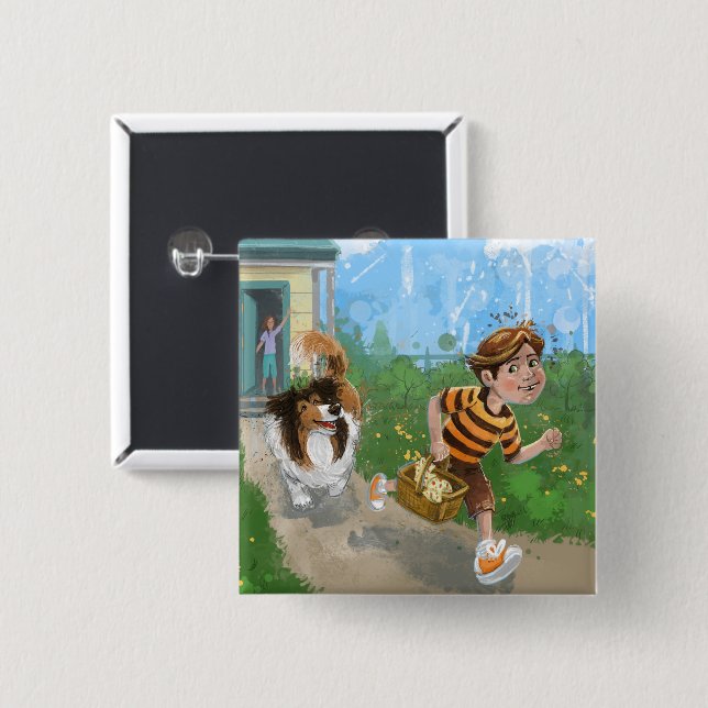 Bóton Quadrado 5.08cm Sheldon e Davie Adventure (Frente & Verso)