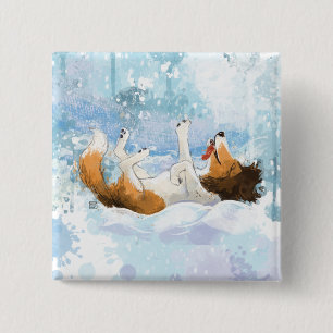 Bóton Quadrado 5.08cm Sheldon o Sheltie Brinca na Neve