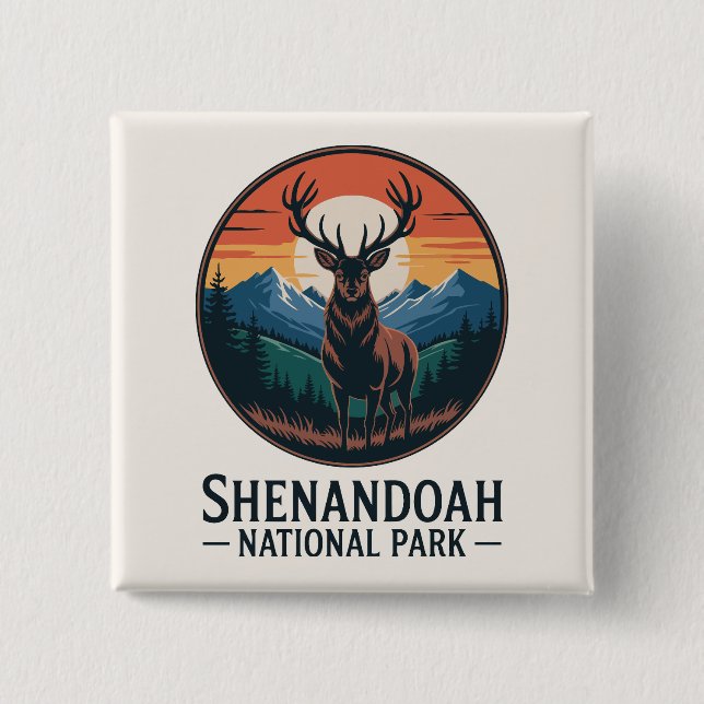Bóton Quadrado 5.08cm Shenandoah National Park Deer Emblem (Frente)