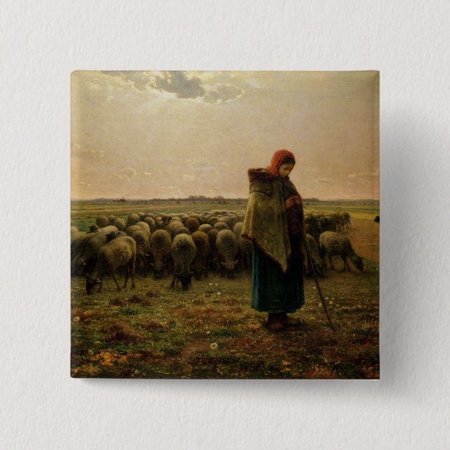 Bóton Quadrado 5.08cm Shepherdess com seu Flock, 1863 (Frente)