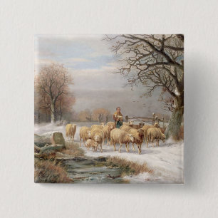 Bóton Quadrado 5.08cm Shepherdess com seu rebanho em uma paisagem do