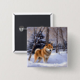 Bóton Quadrado 5.08cm Shiba Inu Deixe Nevar Natal