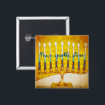 Bóton Quadrado 5.08cm Shine Amarelo Dourado Hanukkah Menorah Peace Spark<br><div class="desc">"Paz, brilho." Uma fotografia de perto de uma menorah brilhante, colorida, amarela e dourada artística ajuda-o a lançar no estilo as férias de Chanucá. Sinta o calor e a alegria da temporada de férias sempre que você veste este chic, colorido botão Chanucá. Cartões de correspondência, postagens, adesivos, travesseiros, utensílios domésticos,...</div>