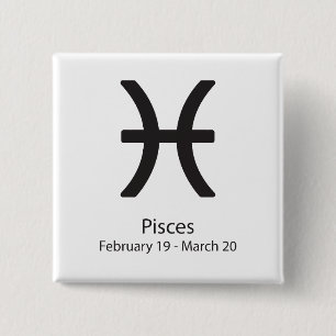 Bóton Quadrado 5.08cm Signo zodiacal de Peixes 19 de Fevereiro - 20 de M