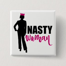 Bóton Quadrado 5.08cm Silhueta de mulher desagradável e chapéu de gato r