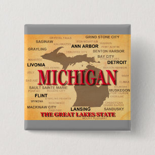Bóton Quadrado 5.08cm Silhueta do mapa do orgulho do estado do Michigan