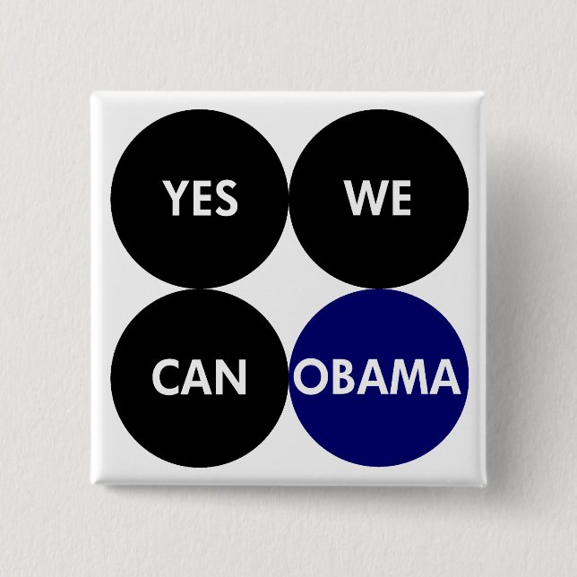 Bóton Quadrado 5.08cm Sim nós podemos Pin de Obama (Frente)