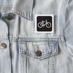 Bóton Quadrado 5.08cm Símbolo de Bicicleta Minimalista Preta e Branca