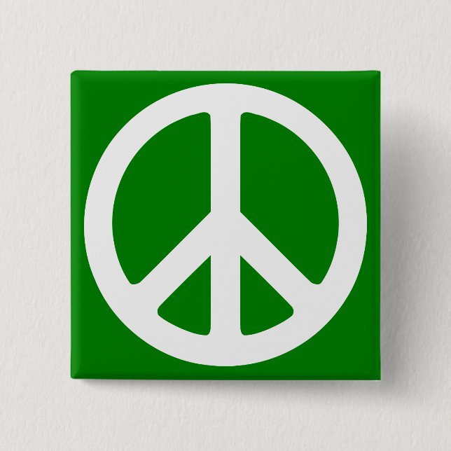 Bóton Quadrado 5.08cm Símbolo de Paz Branco e Verde (Frente)