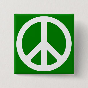 Bóton Quadrado 5.08cm Símbolo de Paz Branco e Verde