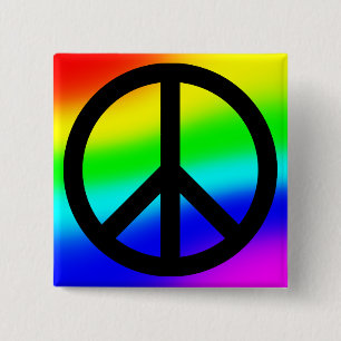 Bóton Quadrado 5.08cm Símbolo de paz brilhante do arco-íris