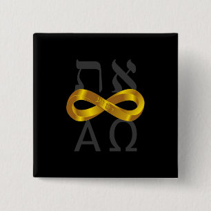 Bóton Quadrado 5.08cm Símbolo Dourado da infinidade. Aleph Tav - alfa e