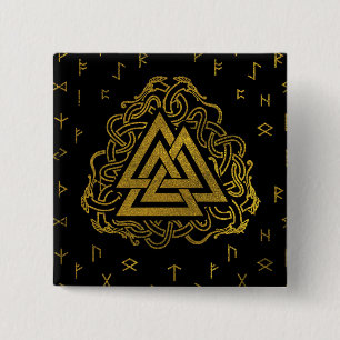 Bóton Quadrado 5.08cm Símbolo Dourado de Valknut no teste padrão dos