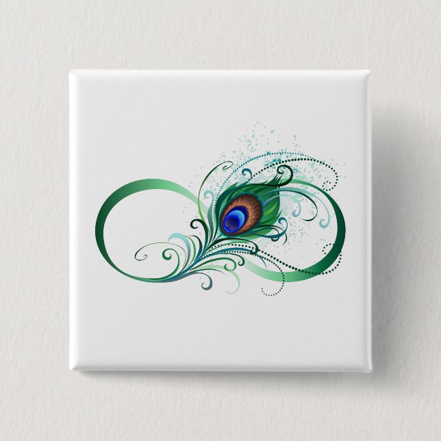 Bóton Quadrado 5.08cm Símbolo Infinito com Pavão (Frente)