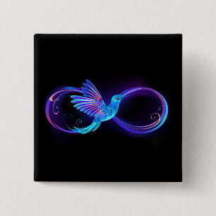 Bóton Quadrado 5.08cm Símbolo Neon Infinity com Hummingbird brilhante