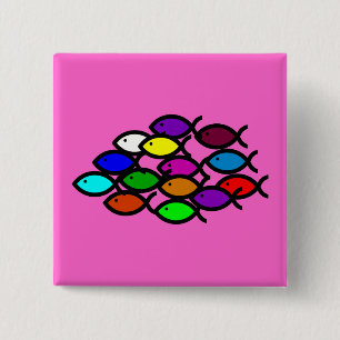 Bóton Quadrado 5.08cm Símbolos cristãos dos peixes - escola do arco-í