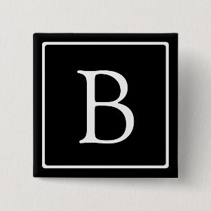 Bóton Quadrado 5.08cm Simple Classic Monogram Black w/ White Text