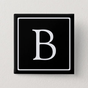 Bóton Quadrado 5.08cm Simple Classic Monogram   Black w/ White Text