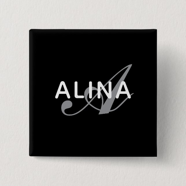 Bóton Quadrado 5.08cm Simple Custom Name Monogram 2''Scratch Resistant (Frente)