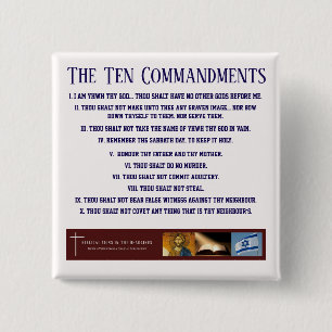 Bóton Quadrado 5.08cm Sinais bíblicos de "botão dez mandamentos" (AZUL