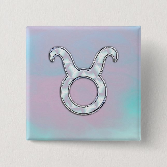 Bóton Quadrado 5.08cm Sinal da Mãe de Pearl Nacre Style Taurus (Frente)