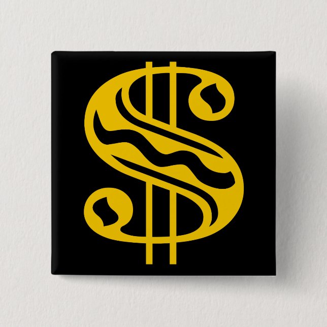 Bóton Quadrado 5.08cm Sinal de Dólar - Âmbar (Frente)