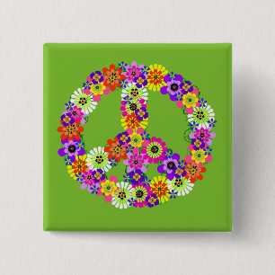 Bóton Quadrado 5.08cm Sinal de Paz Floral em Verde Lima