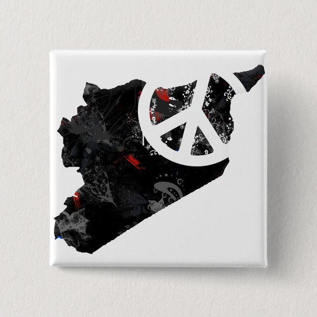 Bóton Quadrado 5.08cm Sinal de paz na moda de Syria com mapa sírio (Frente)