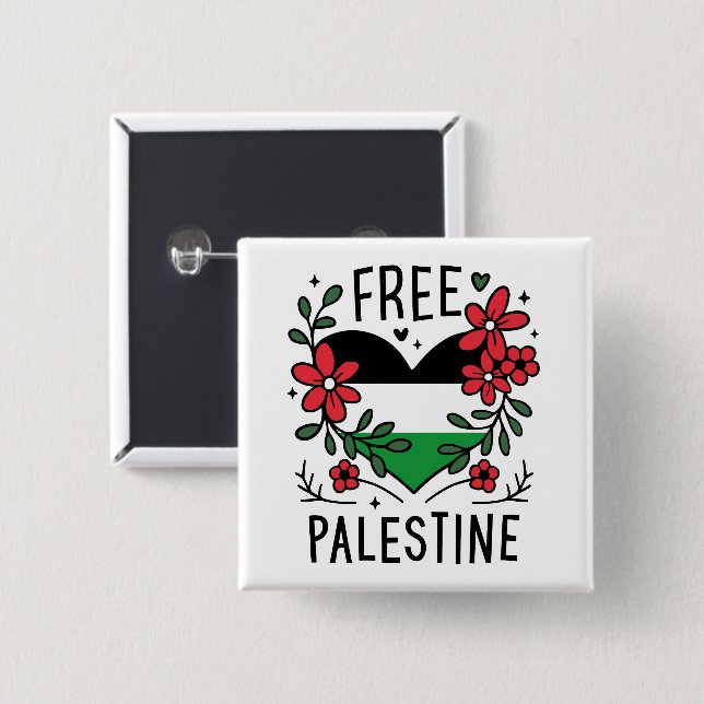Bóton Quadrado 5.08cm Sinalizador de palestina livre (Frente & Verso)