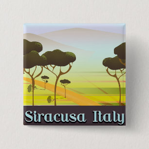 Bóton Quadrado 5.08cm Siracusa Itália, poster de viagens paisagístico.