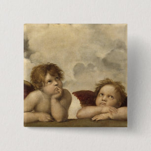 Bóton Quadrado 5.08cm Sistine Madonna Angels por Raphael